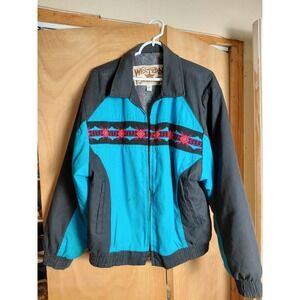 VTG Western Frontier Aztec Jacket Mens Large Full Zip Blanket Lined Turquoise